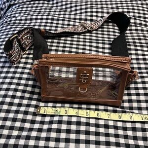 Brown Clear Crossbody Bag with Patterned Strap #A-16 bag
